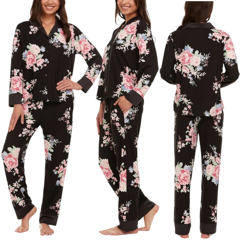 New Flora Nikrooz Ladies' Size M Pink and Black Pajama Set - Picture 9 of 13